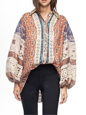 Zimmermann Multicolor Paisley Lace-Trim Button-Down Blouse